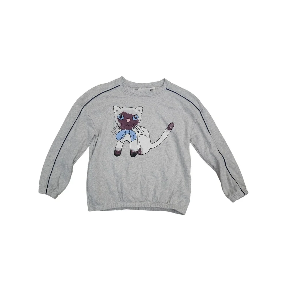 Mini Rodini Kids Grey Siamese Cat Organic Cotton Sweatshirt US 7-9YRS unisex